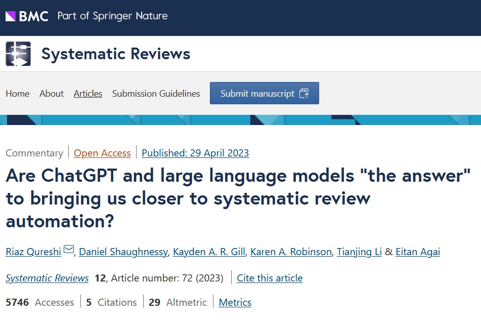 Read more about the article Are ChatGPT and large language models “the answer” to bringing us closer to systematic review automation?